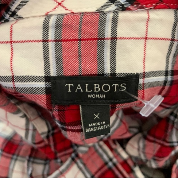 Talbots Red Plaid Button Ruffle Front Long Sleeve Dress Shirt Size XL - Picture 9 of 14